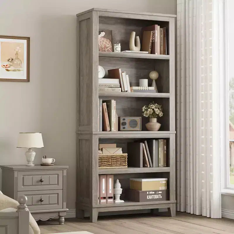 COZONY Set di 2 Librerie a 5 Ripiani - Libreria Stretta Alta 180cm con Ripiani Regolabili e Gambe in Legno, per Soggiorno, Ufficio, Camera da Letto