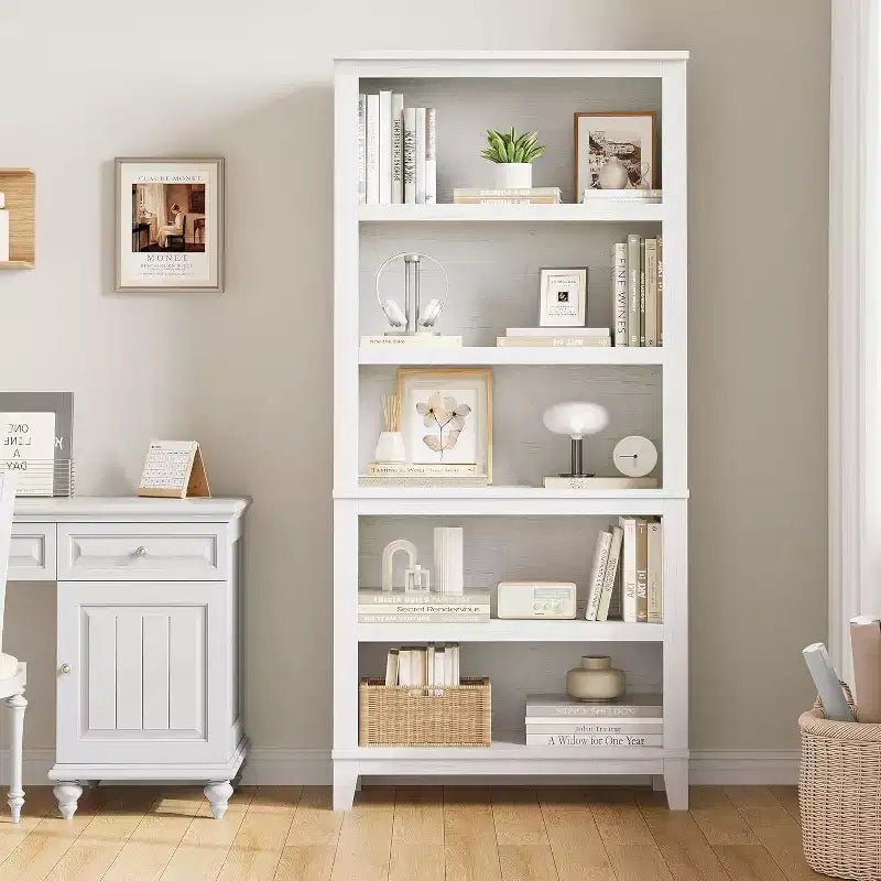 COZONY Set di 2 Librerie a 5 Ripiani - Libreria Stretta Alta 180cm con Ripiani Regolabili e Gambe in Legno, per Soggiorno, Ufficio, Camera da Letto