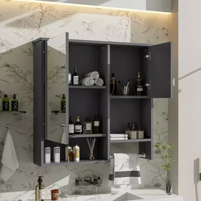Mobiletto da bagno a muro da 29 pollici, Mobiletto pensile con specchio e portasciugamani, Mobiletto salvaspazio sopra il WC per bagno
