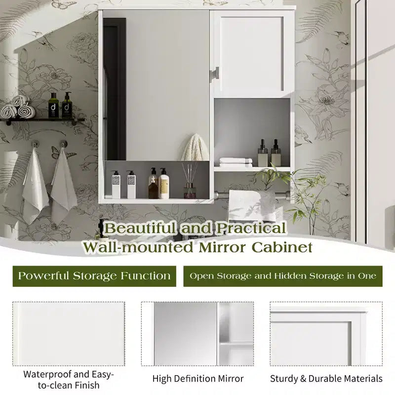 Mobiletto da bagno a muro da 29 pollici, Mobiletto pensile con specchio e portasciugamani, Mobiletto salvaspazio sopra il WC per bagno