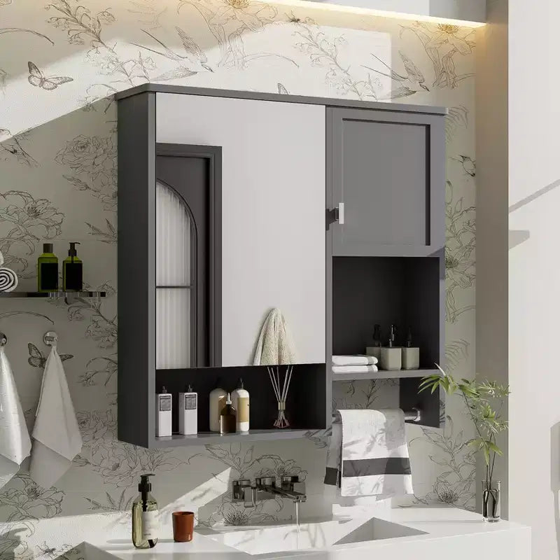 Mobiletto da bagno a muro da 29 pollici, Mobiletto pensile con specchio e portasciugamani, Mobiletto salvaspazio sopra il WC per bagno
