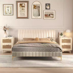 Comodino in Rattan, Tavolino in Legno, Tavolino con 2 Cassetti Decorati in Finto Rattan, Comodino, Tavolino in Legno con Contenitore per Soggiorno