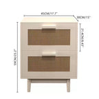 Comodino in Rattan, Tavolino in Legno, Tavolino con 2 Cassetti Decorati in Finto Rattan, Comodino, Tavolino in Legno con Contenitore per Soggiorno