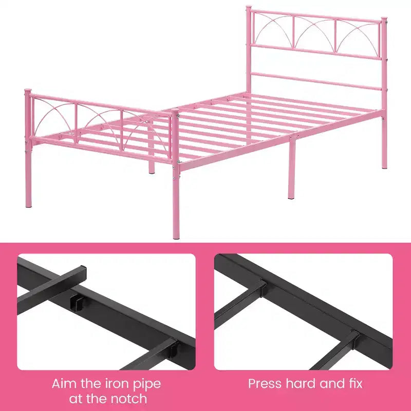 Metal Platform Bed Frame with Headboard and Footboard  Heavy Duty Steel Slats, No Box Spring Needed
