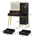 Scrivania da toeletta scanalata, scrivania da trucco con 5 cassetti, ripiano portaoggetti, illuminazione a 3 colori con luminosità regolabile per camera da letto