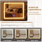 Scrivania da toeletta scanalata, scrivania da trucco con 5 cassetti, ripiano portaoggetti, illuminazione a 3 colori con luminosità regolabile per camera da letto