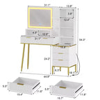 Scrivania da toeletta scanalata, scrivania da trucco con 5 cassetti, ripiano portaoggetti, illuminazione a 3 colori con luminosità regolabile per camera da letto