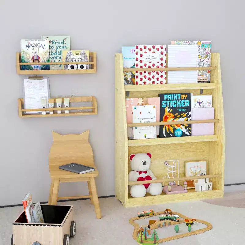 3 Tier Kids Book Shelf,Kids Book Rack, Helps Keep Bedrooms, Playrooms, and Classrooms Organized, Natural