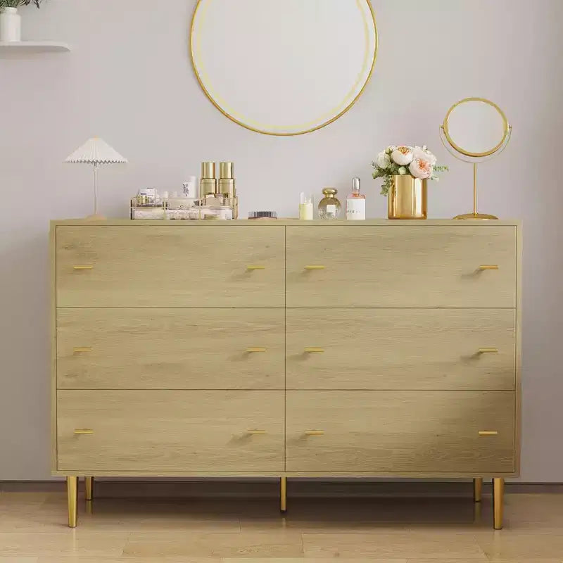 Cassettiera a 6 cassetti, Cassettiera larga 120 cm, Cassettiera rustica in legno con cassetti grandi e maniglie a barra, Organizzatore di cassetti per il soggiorno