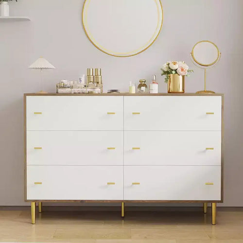 6 Drawers Dresser, 47.2 in Wide Dresser, Wood Rustic Chest of Drawers with Large Drawers & Bar Handles, Drawer Organizer for Living Room