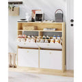 Acekool Narrow Shoe Cabinet with 4 Flip Drawers, White Shoe Organizer with Adjustable Dividers and Shelf, for Entryway or Bedroom