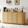 JVNOXK 64-inch Wavy TV Console with Rounded Corner Cabinets, Vertical-Striped Wooden Cabinet Body, for Kitchen/Bedroom, Natural Finish