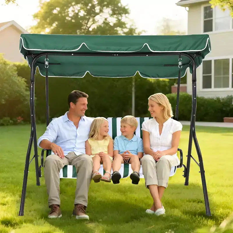 Dondolo da Esterno a 3 Posti GustoWave Resistente alle Intemperie con Tettuccio Regolabile, Cuscini Spessi e Struttura in Acciaio, per Patio/Giardino/Portico