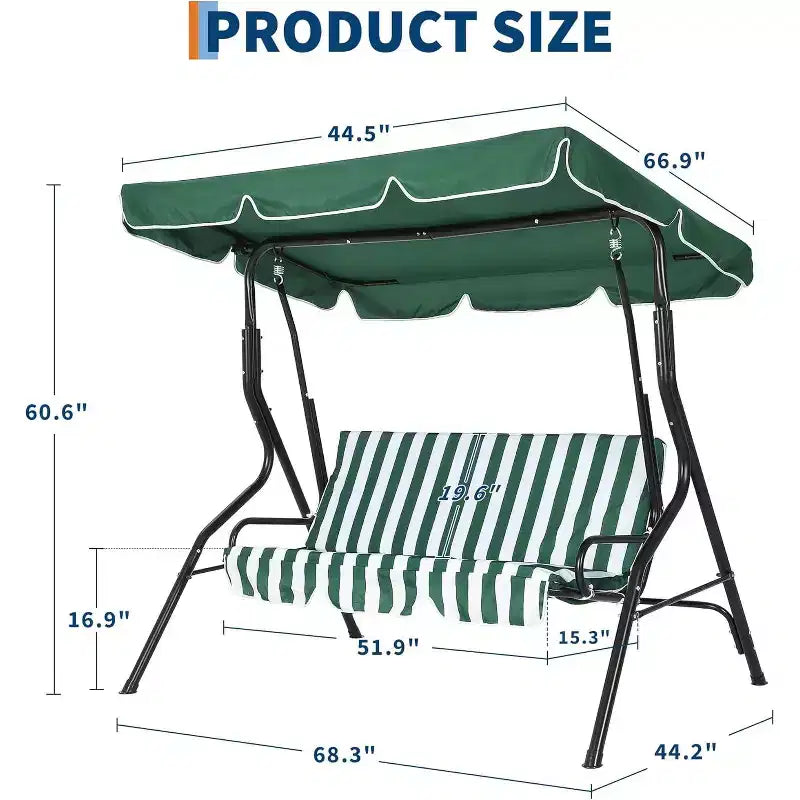 Dondolo da Esterno a 3 Posti GustoWave Resistente alle Intemperie con Tettuccio Regolabile, Cuscini Spessi e Struttura in Acciaio, per Patio/Giardino/Portico