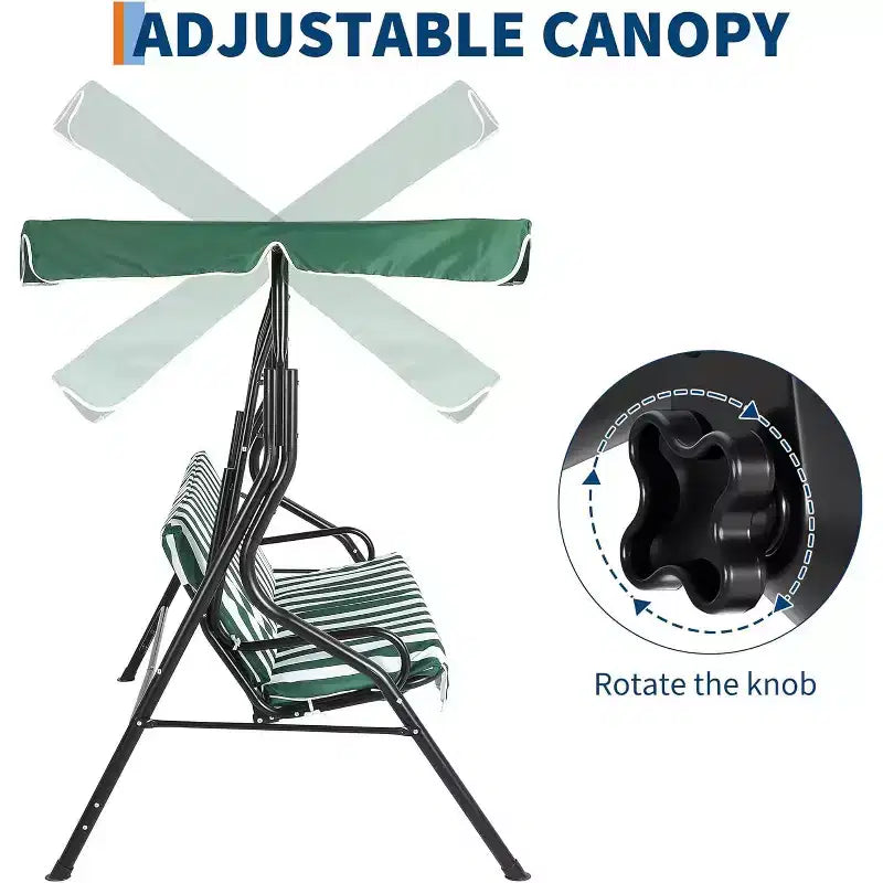 Dondolo da Esterno a 3 Posti GustoWave Resistente alle Intemperie con Tettuccio Regolabile, Cuscini Spessi e Struttura in Acciaio, per Patio/Giardino/Portico