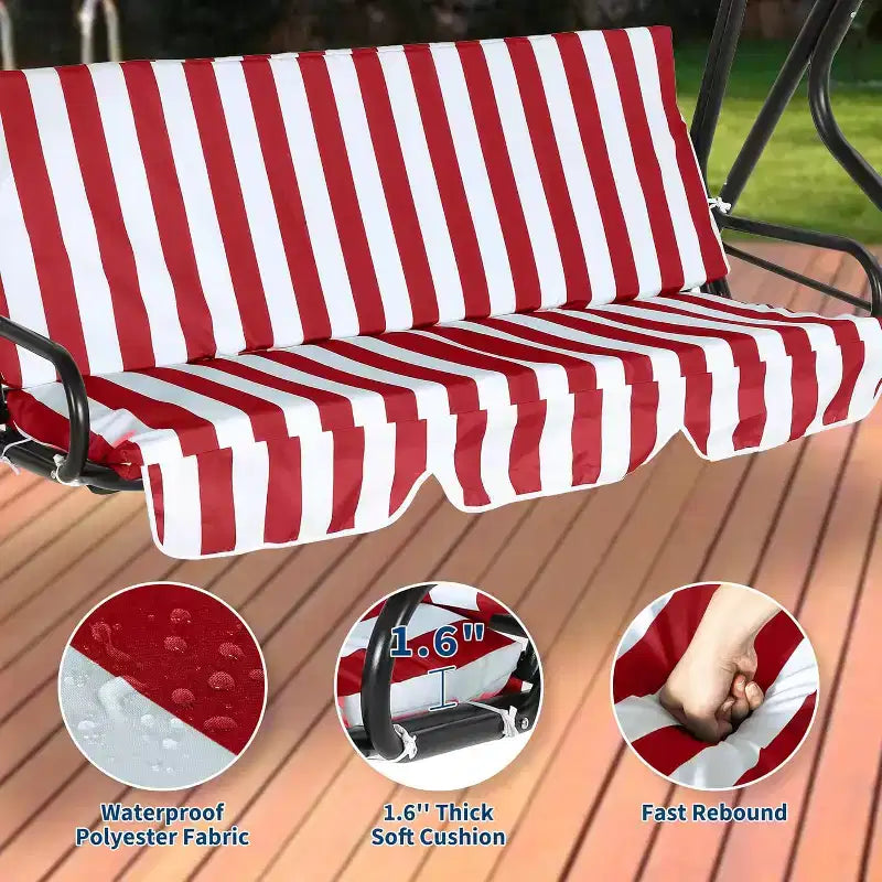 Dondolo da Esterno a 3 Posti GustoWave Resistente alle Intemperie con Tettuccio Regolabile, Cuscini Spessi e Struttura in Acciaio, per Patio/Giardino/Portico