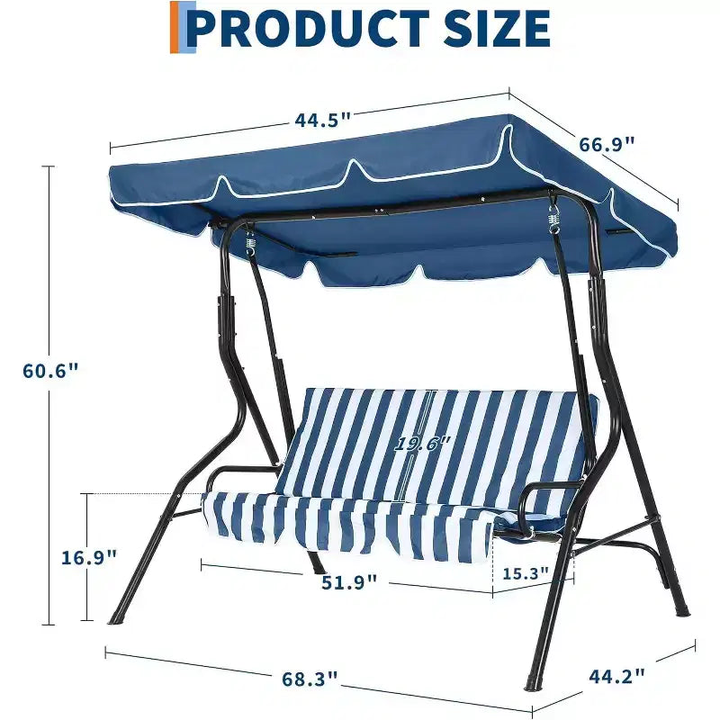 Dondolo da Esterno a 3 Posti GustoWave Resistente alle Intemperie con Tettuccio Regolabile, Cuscini Spessi e Struttura in Acciaio, per Patio/Giardino/Portico
