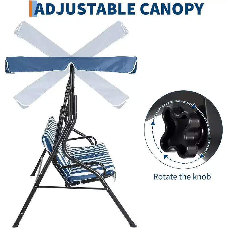 Dondolo da Esterno a 3 Posti GustoWave Resistente alle Intemperie con Tettuccio Regolabile, Cuscini Spessi e Struttura in Acciaio, per Patio/Giardino/Portico