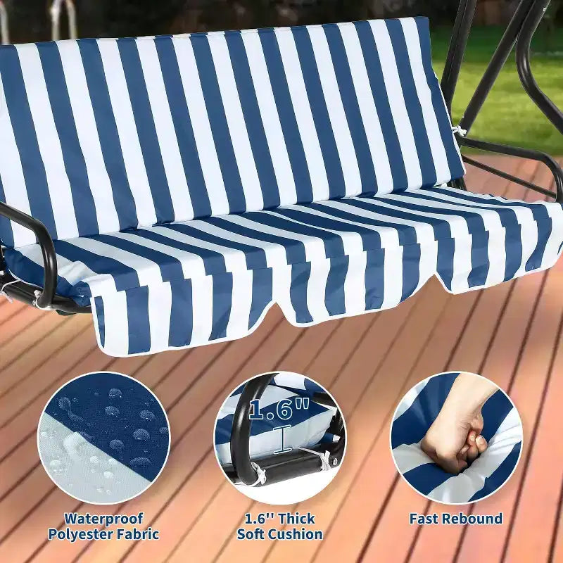 Dondolo da Esterno a 3 Posti GustoWave Resistente alle Intemperie con Tettuccio Regolabile, Cuscini Spessi e Struttura in Acciaio, per Patio/Giardino/Portico