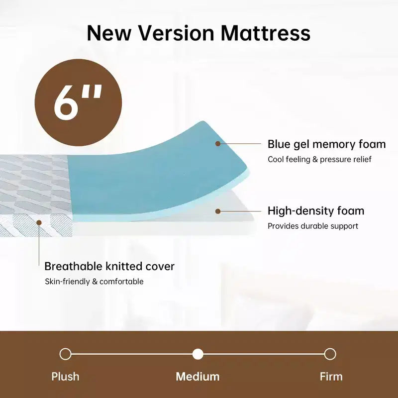 EHMKNP Materasso 6 pollici per letto singolo/piazza e mezza, per adulti e ragazzi, in memory foam rinfrescante, con fodera lavabile rimovibile, rigidità media