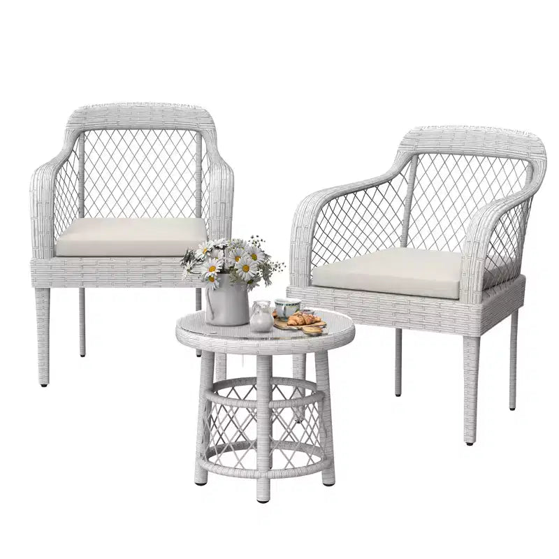 COZONY Salotto da Giardino 3 Pezzi per Esterni, Mobili in Rattan con Cuscini e Tavolino in Vetro