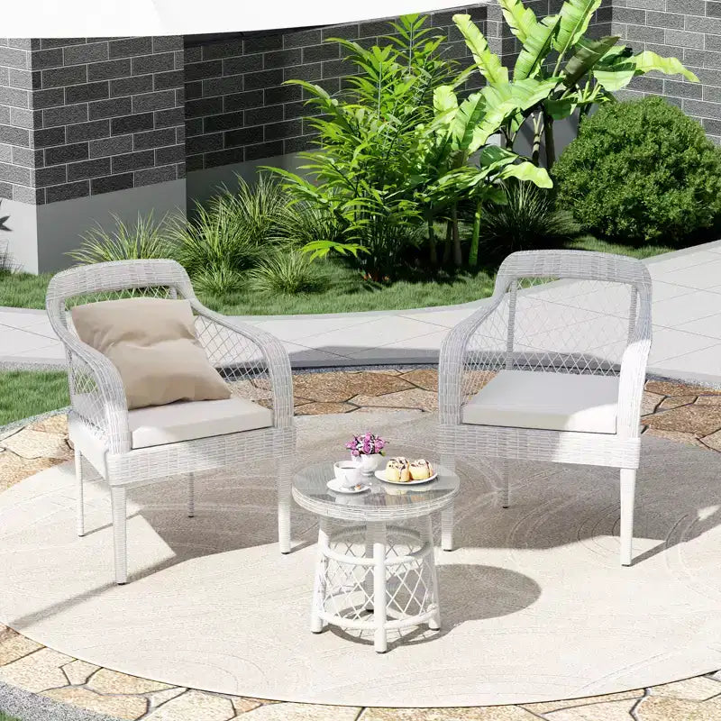COZONY Salotto da Giardino 3 Pezzi per Esterni, Mobili in Rattan con Cuscini e Tavolino in Vetro