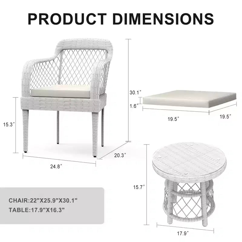 COZONY Salotto da Giardino 3 Pezzi per Esterni, Mobili in Rattan con Cuscini e Tavolino in Vetro