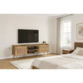JVNOXK 72-inch Multimedia Entertainment Center, suitable for TVs under 80 inches, featuring 1 storage cabinet and 2 drawers, walnut