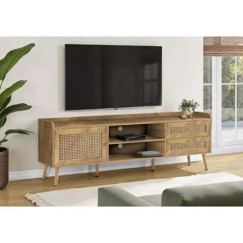 Mobile TV JVNOXK da 72 pollici, adatto per TV sotto gli 80 pollici, con 1 vano contenitore e 2 cassetti, color noce
