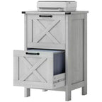 HOMCOM Mobiletto Classificatore Verticale a 2 Cassetti con Guide Silenziose, Armadietto Rustico con Ante a Scorrimento per Documenti A4/Letter, Porta Stampante