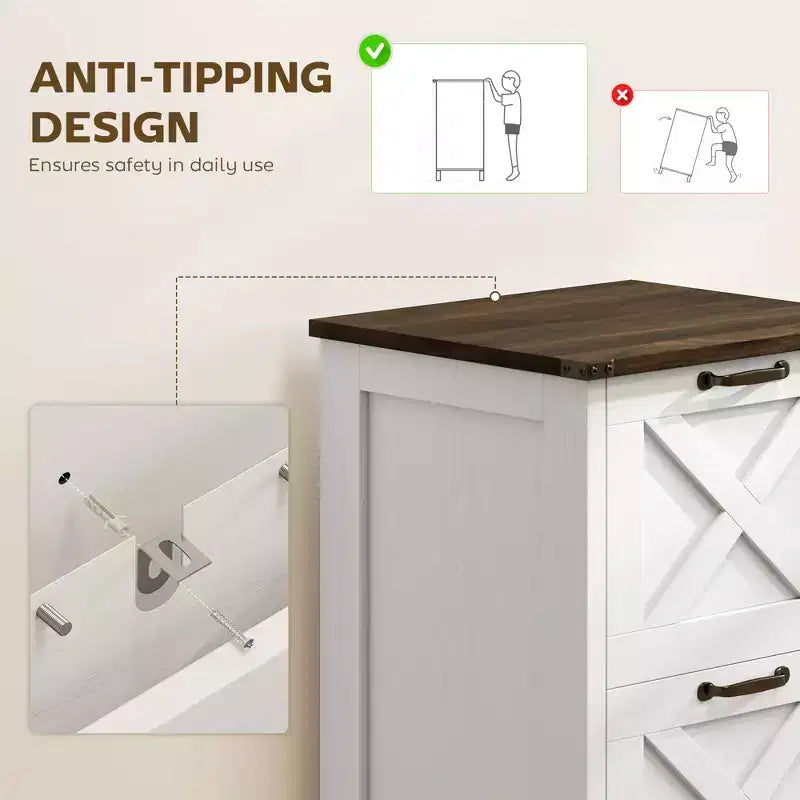 HOMCOM Mobiletto Classificatore Verticale a 2 Cassetti con Guide Silenziose, Armadietto Rustico con Ante a Scorrimento per Documenti A4/Letter, Porta Stampante