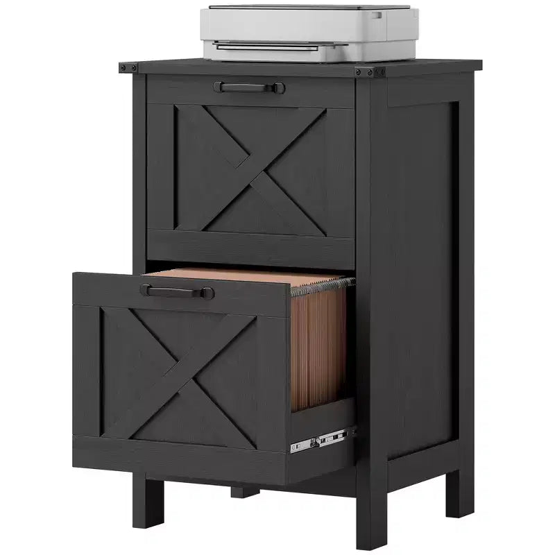 HOMCOM Mobiletto Classificatore Verticale a 2 Cassetti con Guide Silenziose, Armadietto Rustico con Ante a Scorrimento per Documenti A4/Letter, Porta Stampante