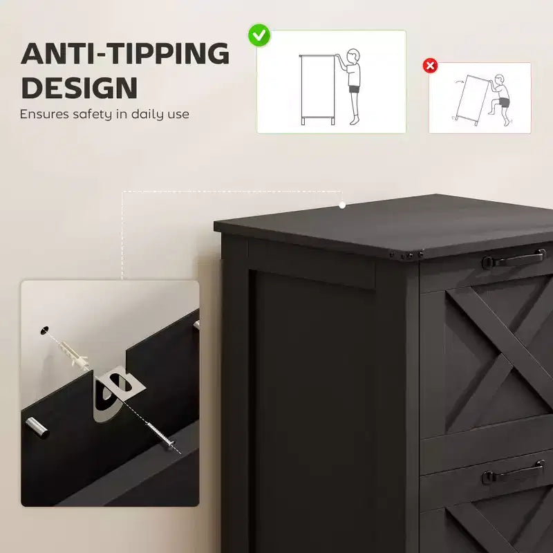 HOMCOM Mobiletto Classificatore Verticale a 2 Cassetti con Guide Silenziose, Armadietto Rustico con Ante a Scorrimento per Documenti A4/Letter, Porta Stampante