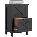 HOMCOM 2 Drawer Vertical File Cabinet with Silent Slides, Farmhouse Filing Cabinet with Barn Doors for A4/Letter Size, Printer Stand