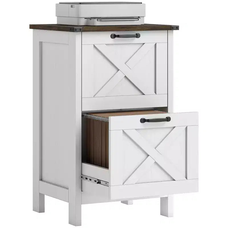 HOMCOM Mobiletto Classificatore Verticale a 2 Cassetti con Guide Silenziose, Armadietto Rustico con Ante a Scorrimento per Documenti A4/Letter, Porta Stampante
