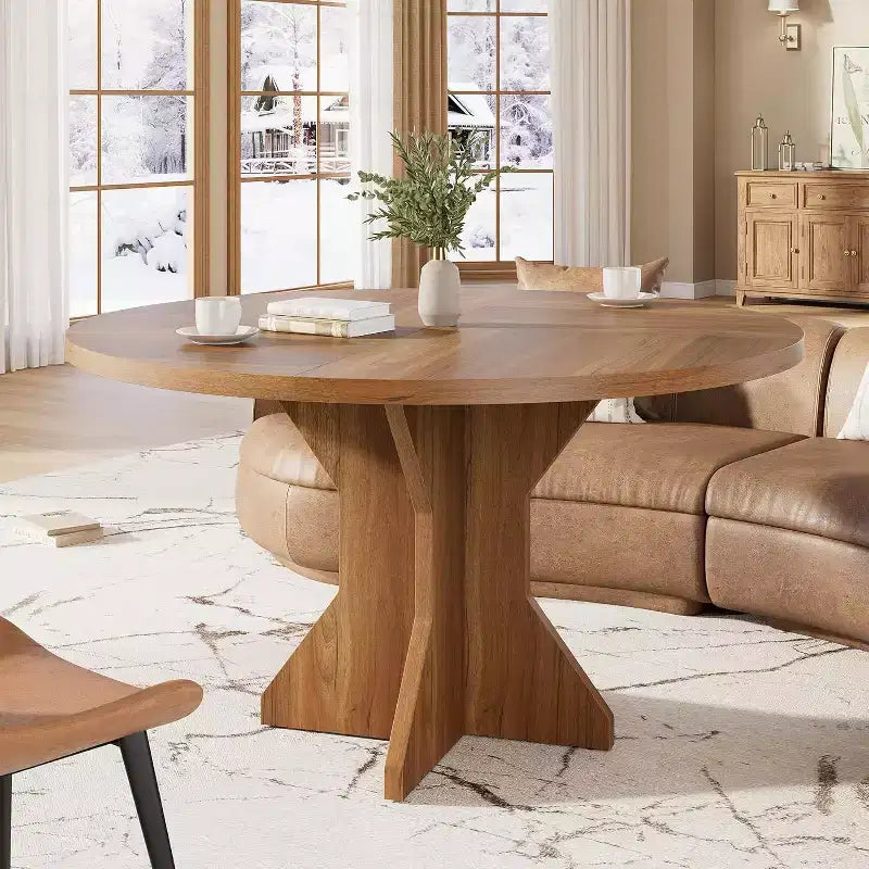 Tavolo da pranzo rotondo per 4-6 persone - Tavolo da cucina circolare da 47 pollici con base a piedistallo robusta, mobili da sala da pranzo per piccoli spazi in cucina