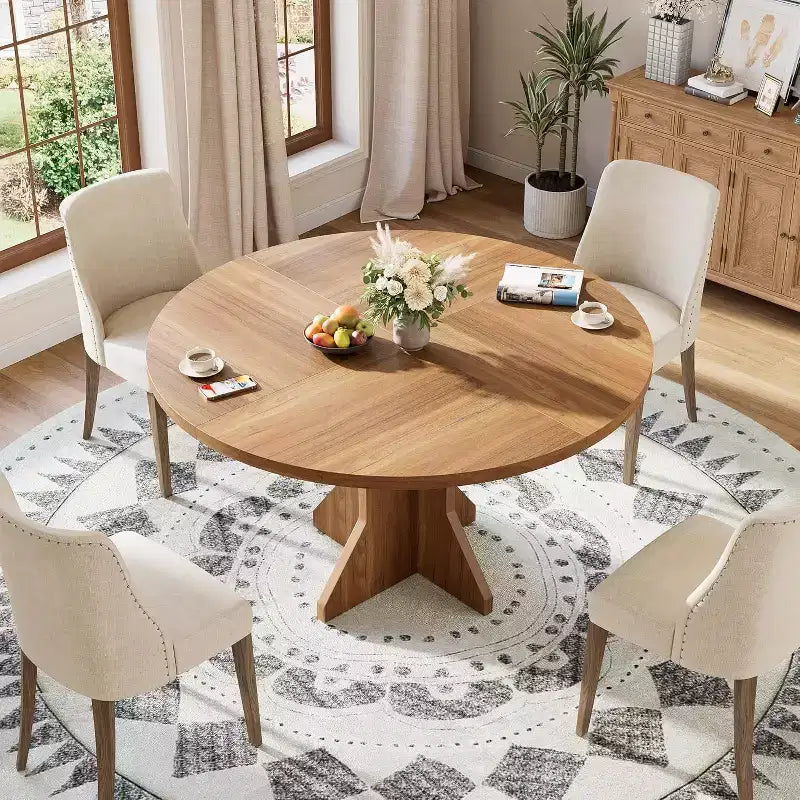 Tavolo da pranzo rotondo per 4-6 persone - Tavolo da cucina circolare da 47 pollici con base a piedistallo robusta, mobili da sala da pranzo per piccoli spazi in cucina