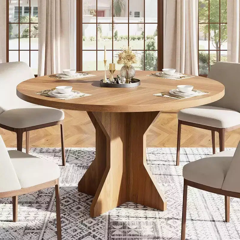 Tavolo da pranzo rotondo per 4-6 persone - Tavolo da cucina circolare da 47 pollici con base a piedistallo robusta, mobili da sala da pranzo per piccoli spazi in cucina