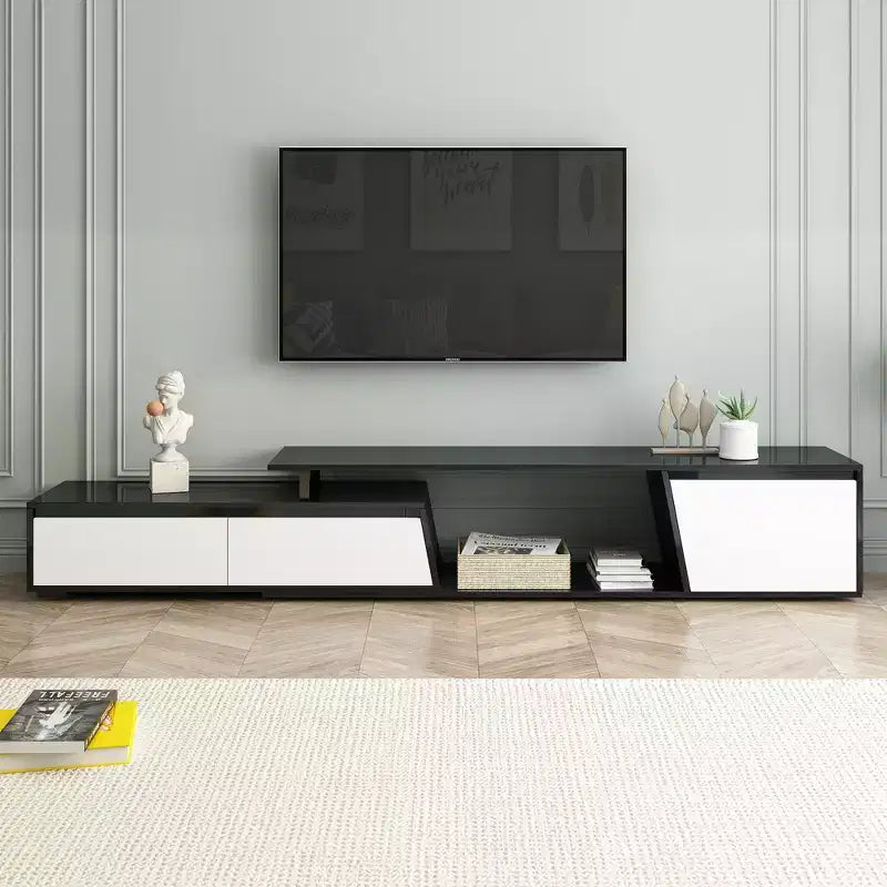 CLIHOME Modern Minimalist Rectangular Extendable TV Stand, TV Cabinet with Drawers and Cabinet, Up to 100