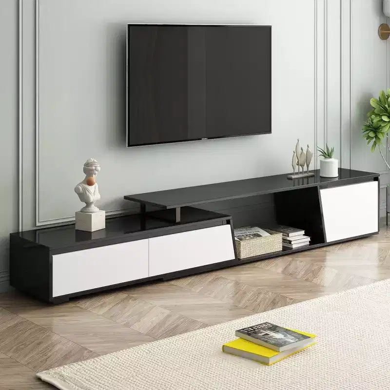 CLIHOME Mobile TV Moderno Minimalista Rettangolare Allungabile, Mobile TV con Cassetti e Ante, Fino a 100