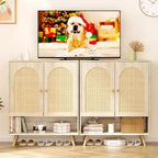 COZONY 2PCS Rattan Shoe Cabinet, 4-Tier Storage w/ Doors & Adjustable Shelves for Entryway