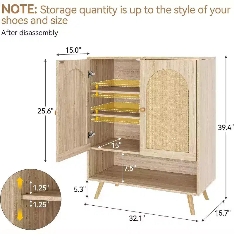 COZONY 2 Mobili Portascarpe in Rattan, Contenitore a 4 Livelli con Ante e Ripiani Regolabili per Ingresso