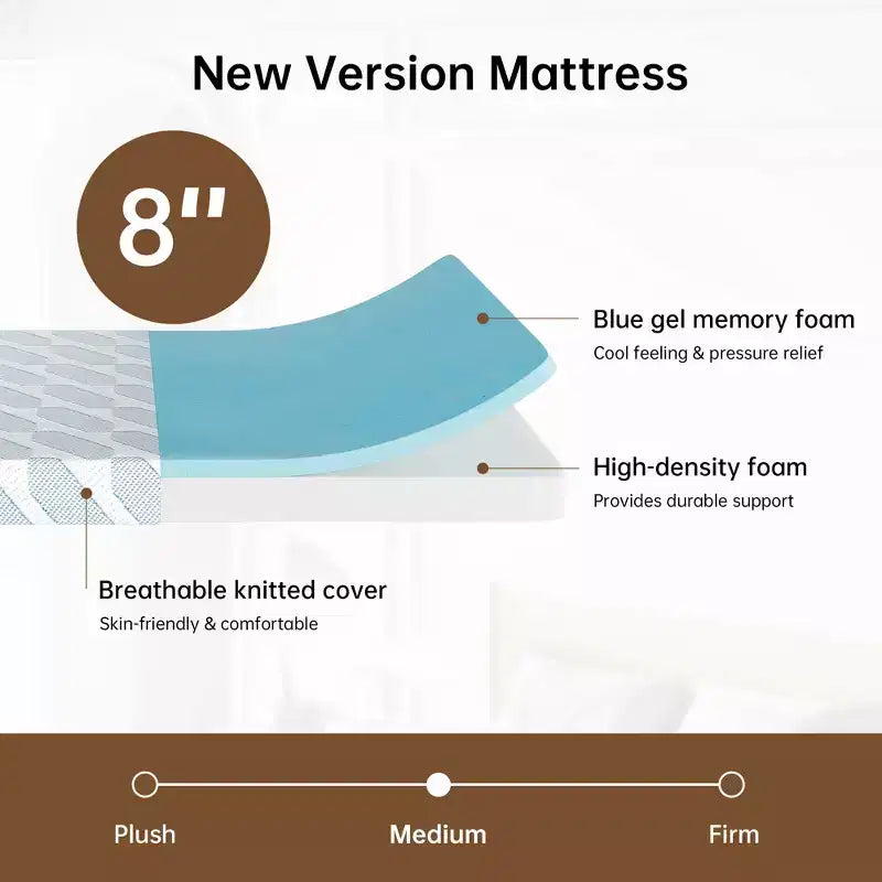 Materasso in Memory Foam Rinfrescante EHMKNP da 8 Pollici - Misure Singolo/Singolo XL/Matrimoniale Francese - Rigidità Media