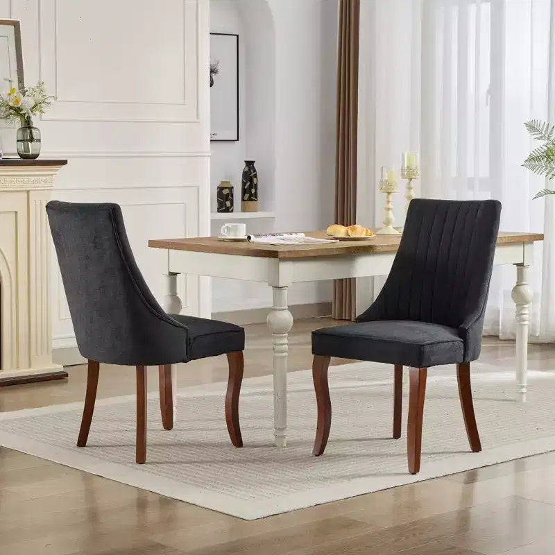 Set di 2 sedie da pranzo Okak Rayon Cloth Flocking Linen, sedie da pranzo imbottite con gambe curve in legno massello, sedie da cucina per sala da pranzo