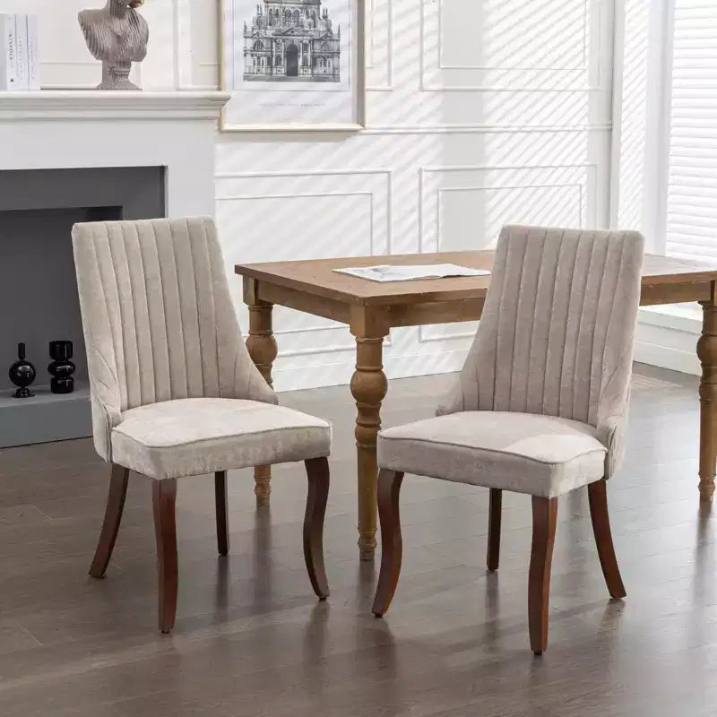 Set di 2 sedie da pranzo Okak Rayon Cloth Flocking Linen, sedie da pranzo imbottite con gambe curve in legno massello, sedie da cucina per sala da pranzo