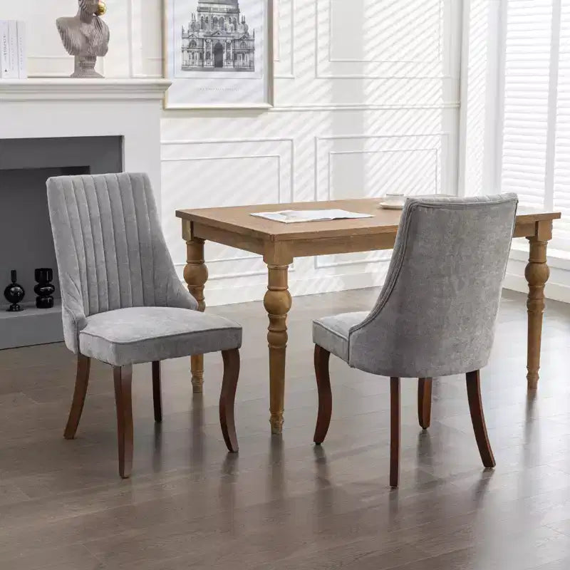 Set di 2 sedie da pranzo Okak Rayon Cloth Flocking Linen, sedie da pranzo imbottite con gambe curve in legno massello, sedie da cucina per sala da pranzo