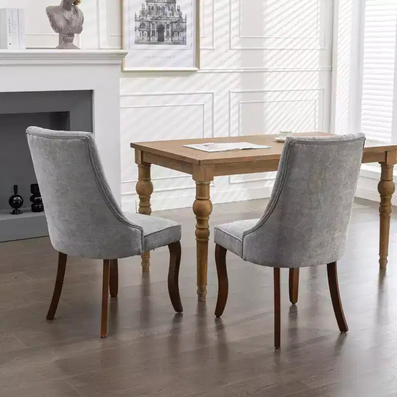Set di 2 sedie da pranzo Okak Rayon Cloth Flocking Linen, sedie da pranzo imbottite con gambe curve in legno massello, sedie da cucina per sala da pranzo