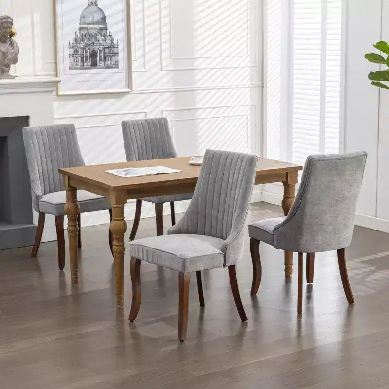 Set di 2 sedie da pranzo Okak Rayon Cloth Flocking Linen, sedie da pranzo imbottite con gambe curve in legno massello, sedie da cucina per sala da pranzo