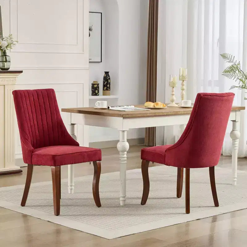 Set di 2 sedie da pranzo Okak Rayon Cloth Flocking Linen, sedie da pranzo imbottite con gambe curve in legno massello, sedie da cucina per sala da pranzo