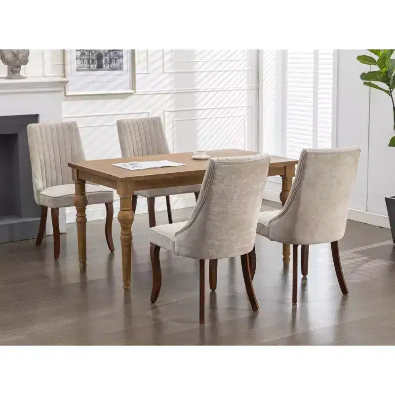 Set di 2 sedie da pranzo Okak Rayon Cloth Flocking Linen, sedie da pranzo imbottite con gambe curve in legno massello, sedie da cucina per sala da pranzo